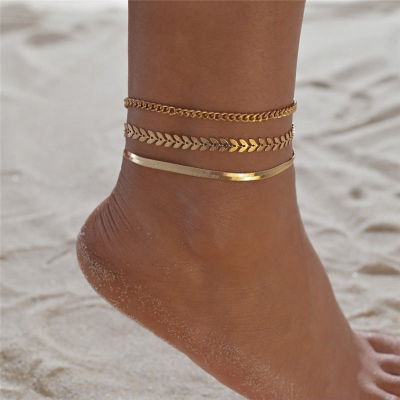 Greek Goddess Gold Anklets 3 Piece