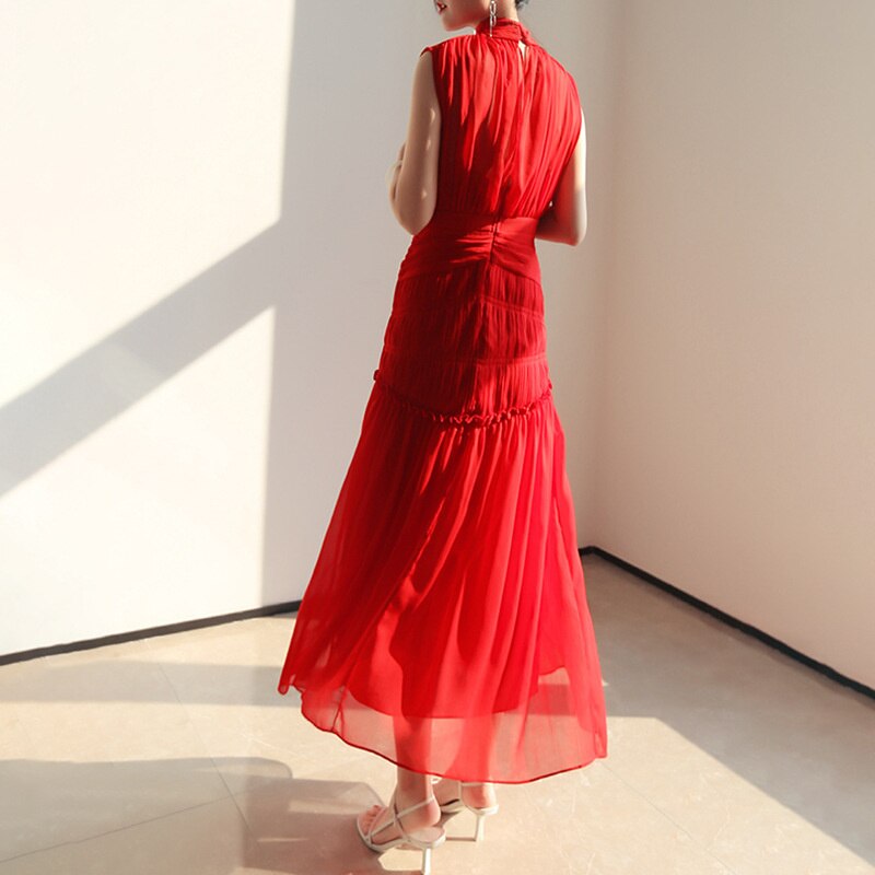 Cuban High Waist Chiffon Midi Dress
