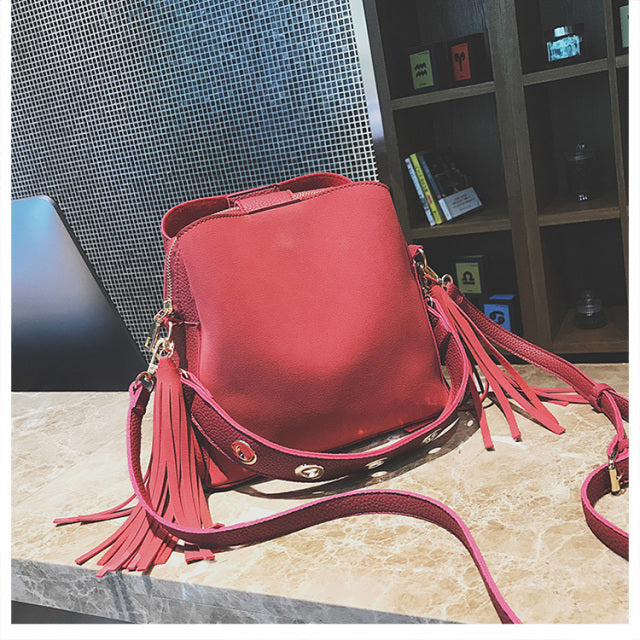 Milan Double Tassel Faux Suede Handbag