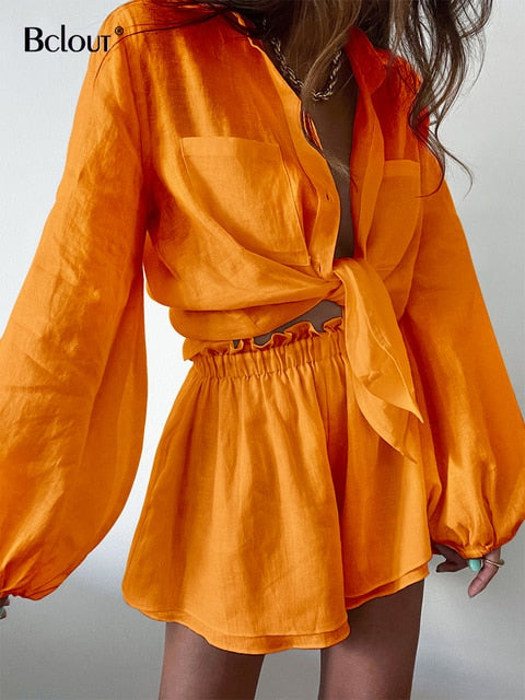 Palm Beach Linen Ruffle Shorts Sets 2 Pieces