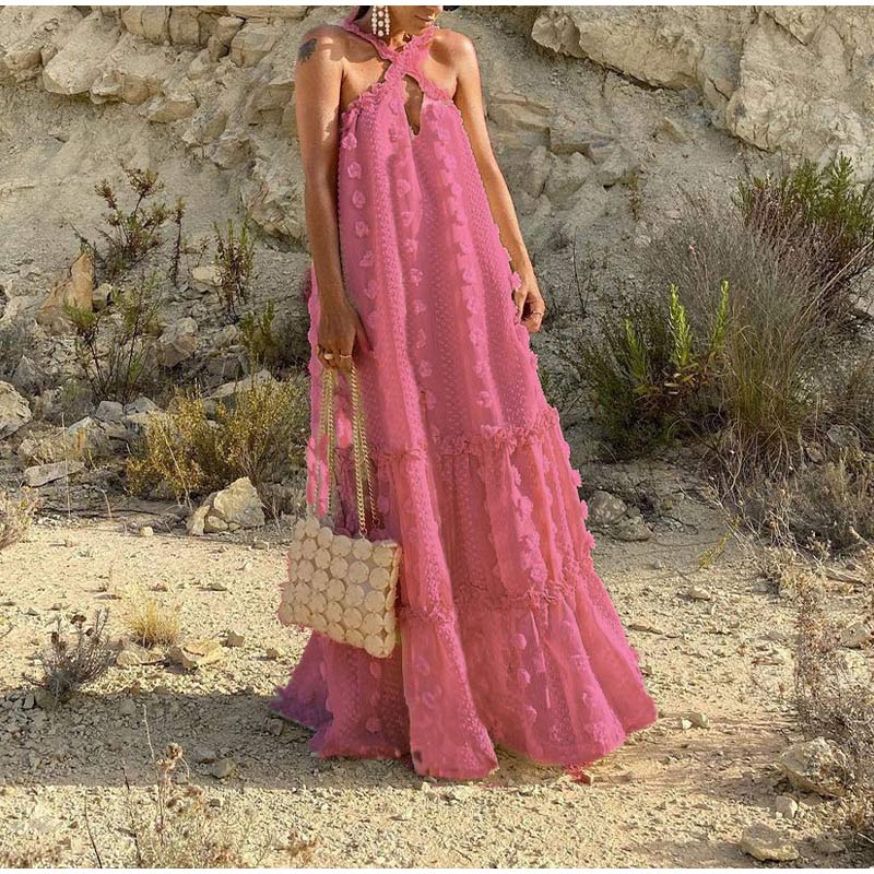 Rosette Halter Maxi Summer Dress
